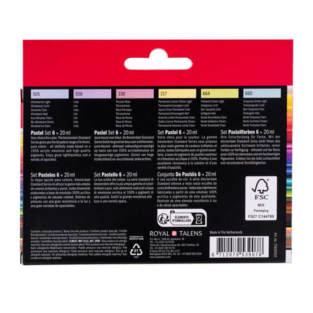 Royal Talens Amsterdam Acrylic Paint - Set Of 6 Pastel - 20ml Tubes [17820503] - Image 3