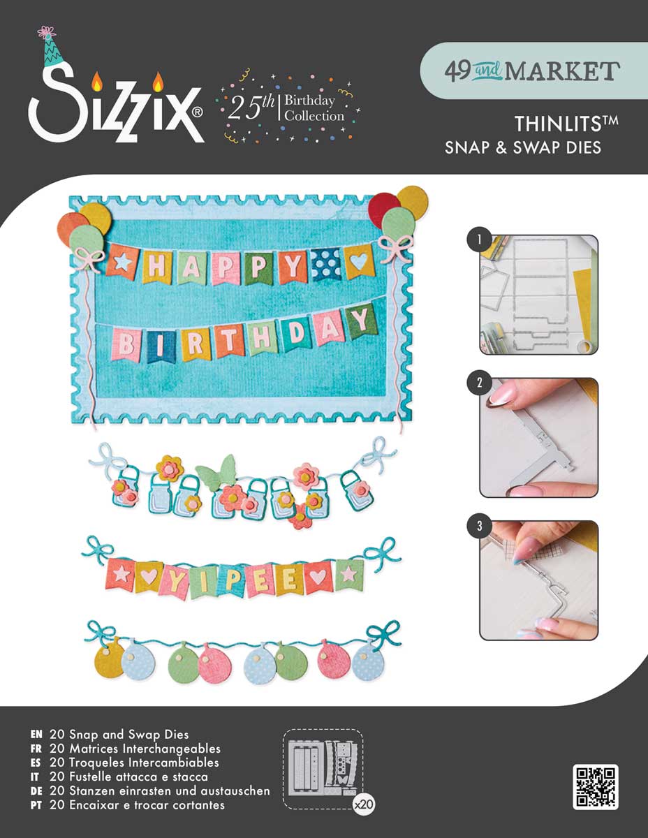 Sizzix 25th Birthday Collection - 49 & Market Thinlits Snap & Swap Dies - All About Banners [667055]