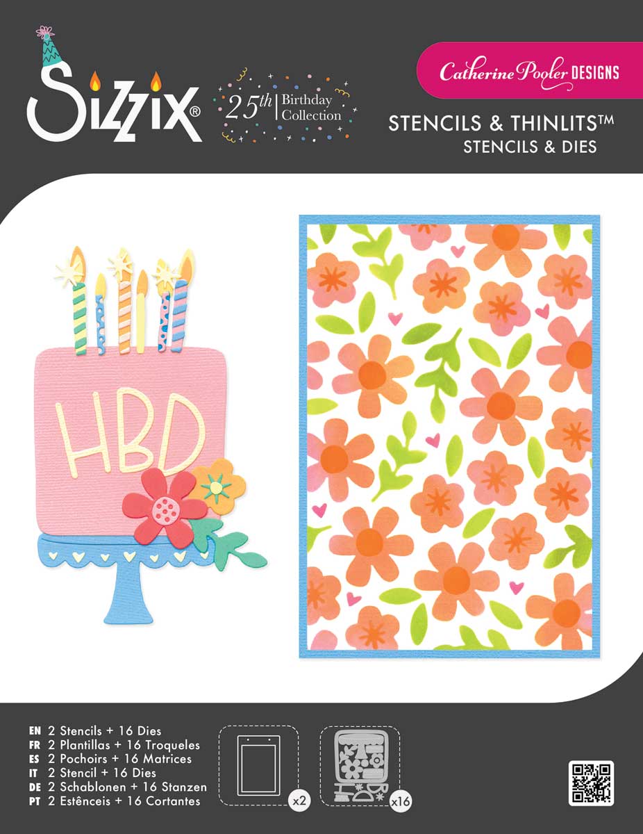 Sizzix 25th Birthday Collection - Catherine Pooler Designs Stencils & Thinlits - Let's Eat Cake! [667129]