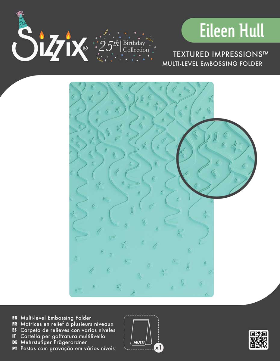 Sizzix 25th Birthday Collection - Eileen Hull Textured Impressions Multi-Level Embossing Folder - Party Time [667131]
