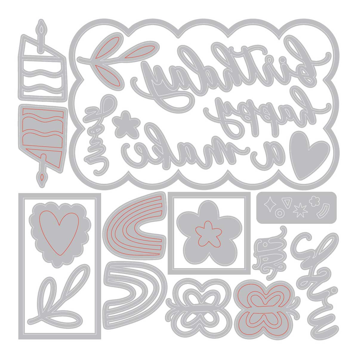 Sizzix 25th Birthday Collection - Letters By Shells Thinlits Dies - Birthday Doodles [667130] - Image 2
