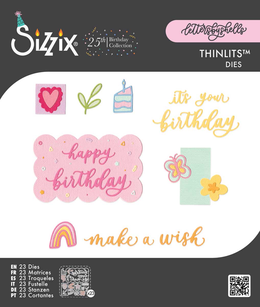 Sizzix 25th Birthday Collection - Letters By Shells Thinlits Dies - Birthday Doodles [667130]