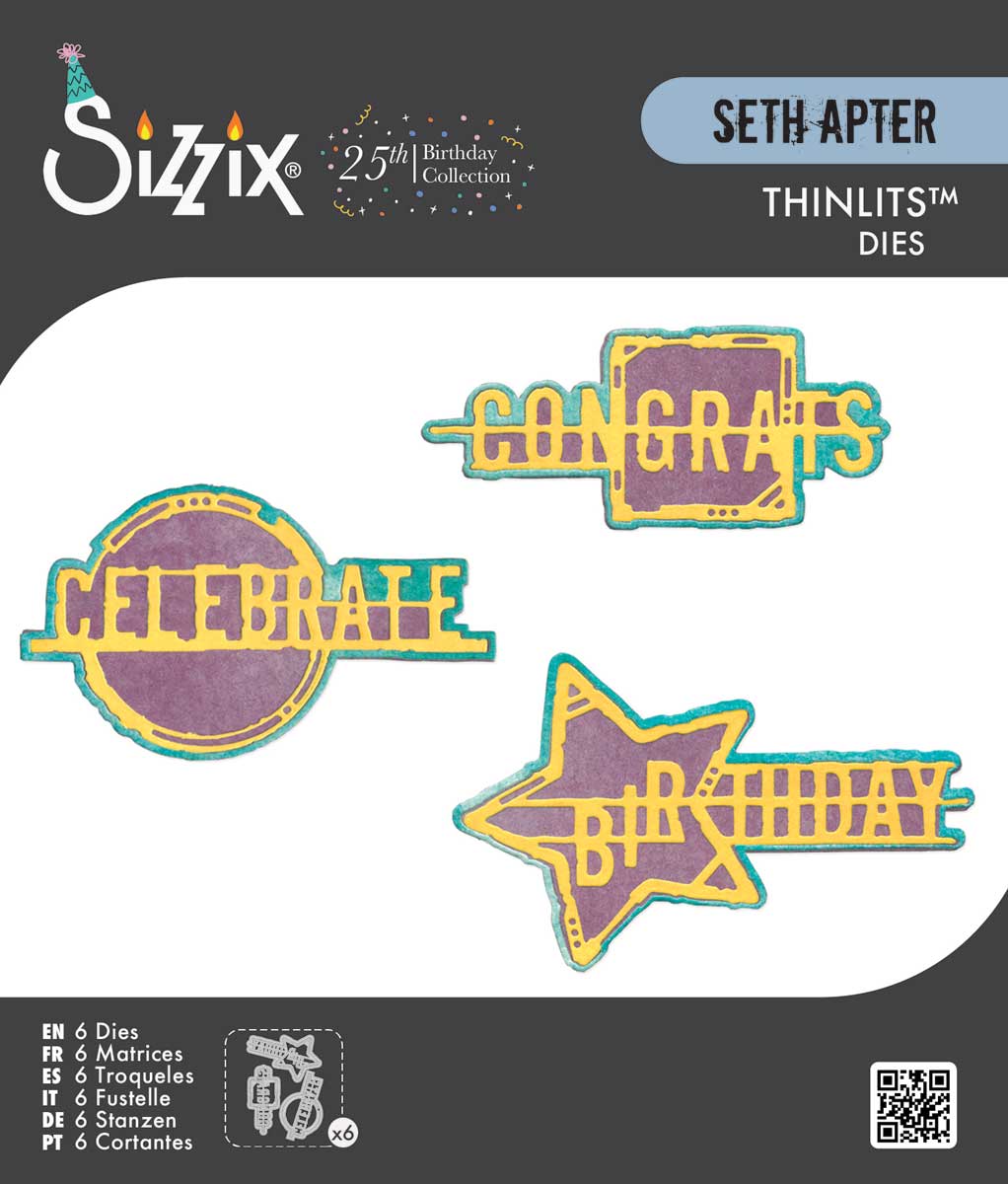 Sizzix 25th Birthday Collection - Seth Apter Thinlits Dies - Word Wafers, Birthday [667132]