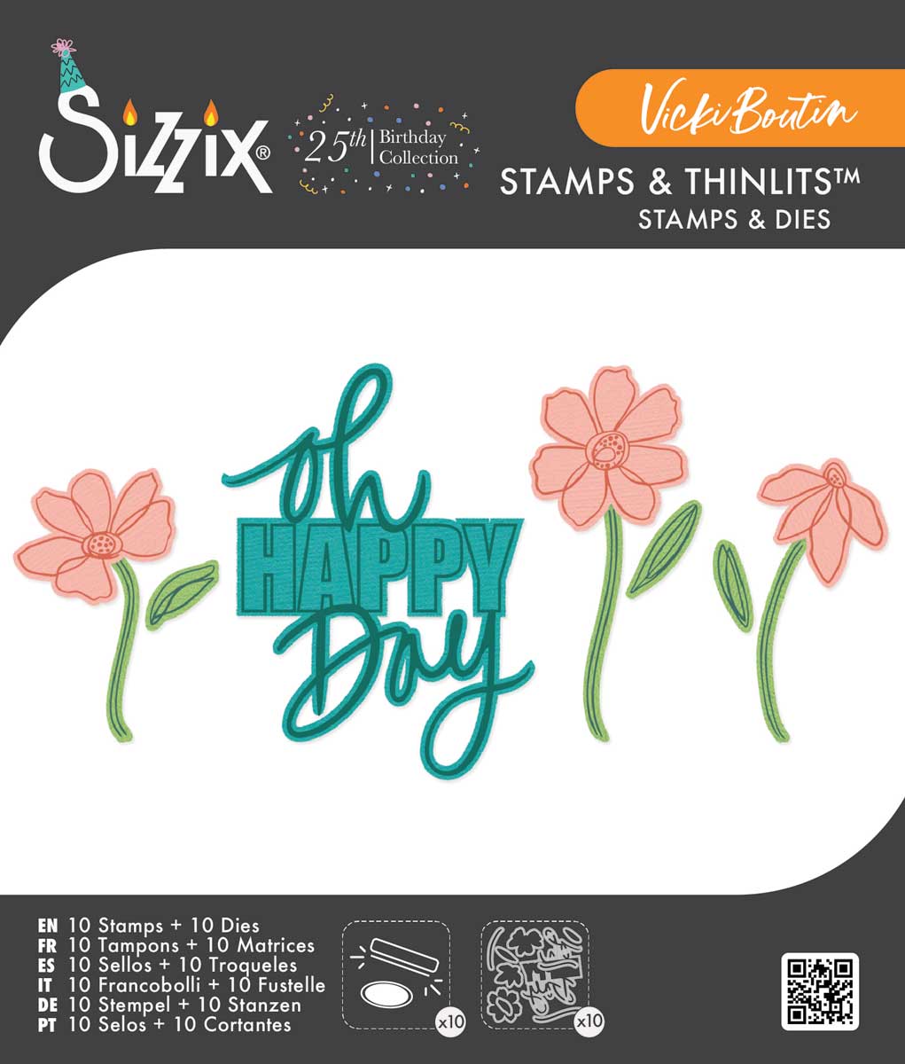 Sizzix 25th Birthday Collection - Vicki Boutin Stamps & Thinlits - Oh Happy Day [667134]