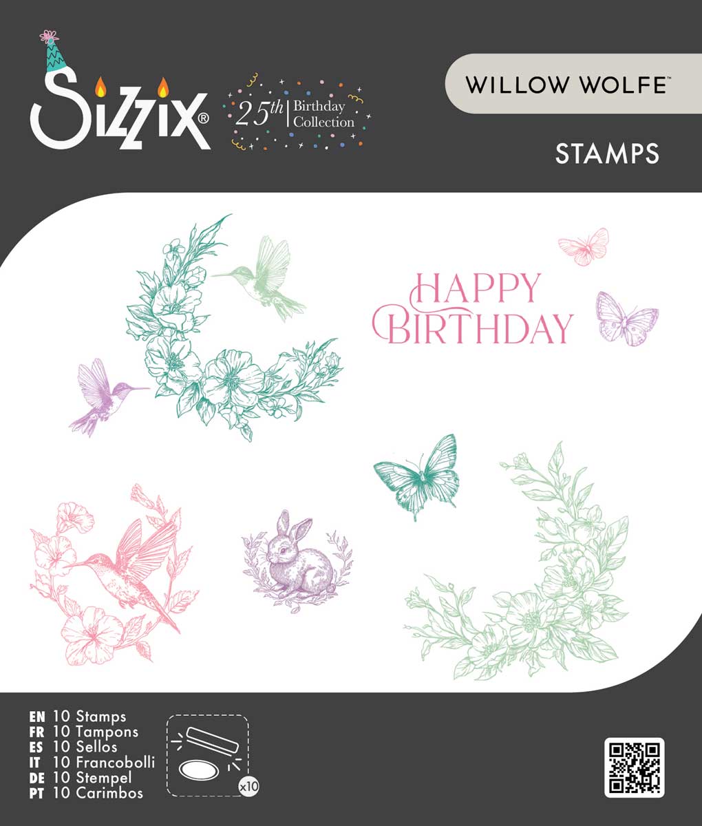 Sizzix 25th Birthday Collection - Willow Wolfe Stamps - Birthday Blooms [667128]