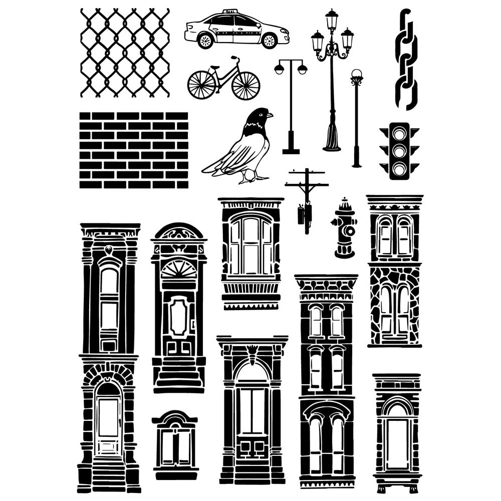 Sizzix Studio - Layered Stencil & Stamp Set - City Life