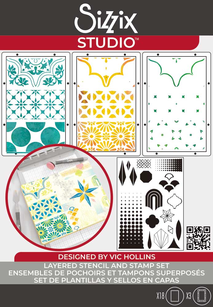 Sizzix Studio Layered Stencil & Stamp Set Geometric [666760
