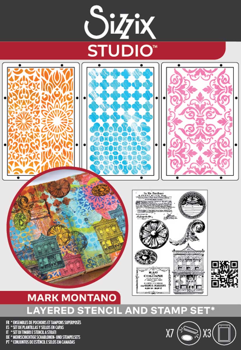 Sizzix Studio - Layered Stencil & Stamp Set - Mark Montano, Built It [666957]