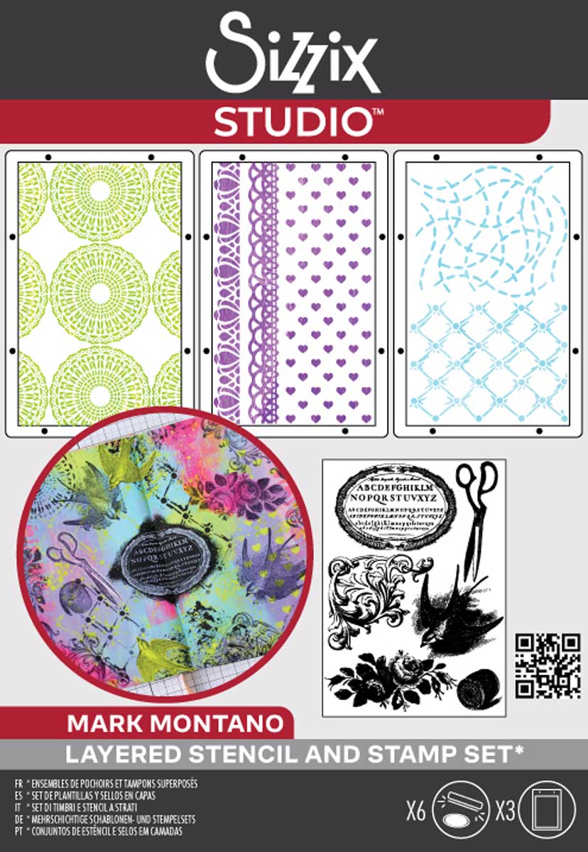 Sizzix Studio - Layered Stencil & Stamp Set - Mark Montano, Stitches [666955]