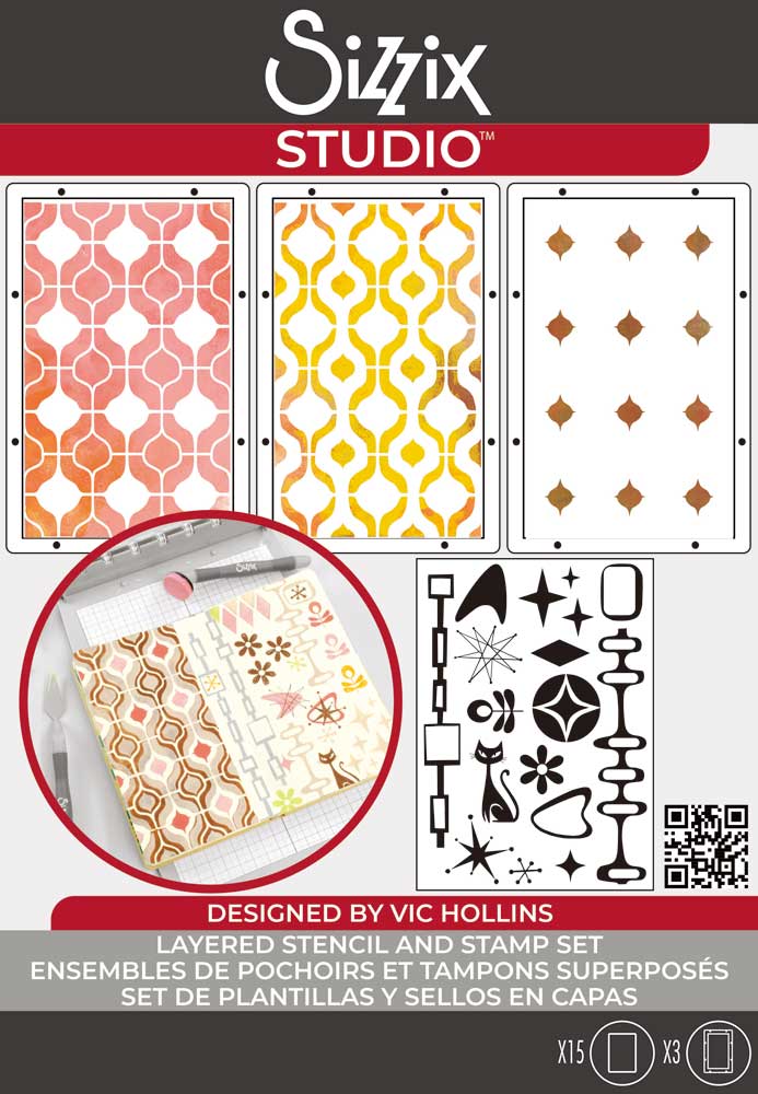 Sizzix Studio - Layered Stencil & Stamp Set - Retro [666759]