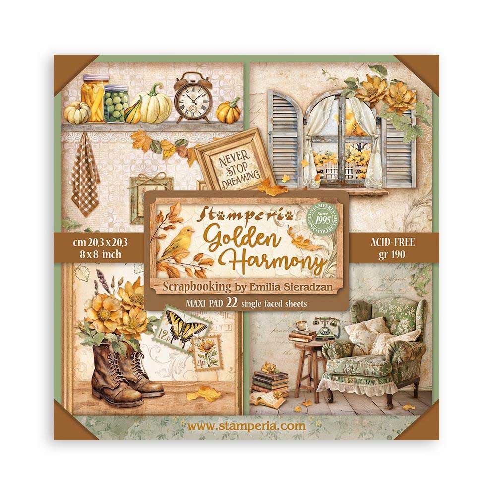 Stamperia Golden Harmony Collection - 8" x 8" Maxi Paper Pad [SBBSXB05]