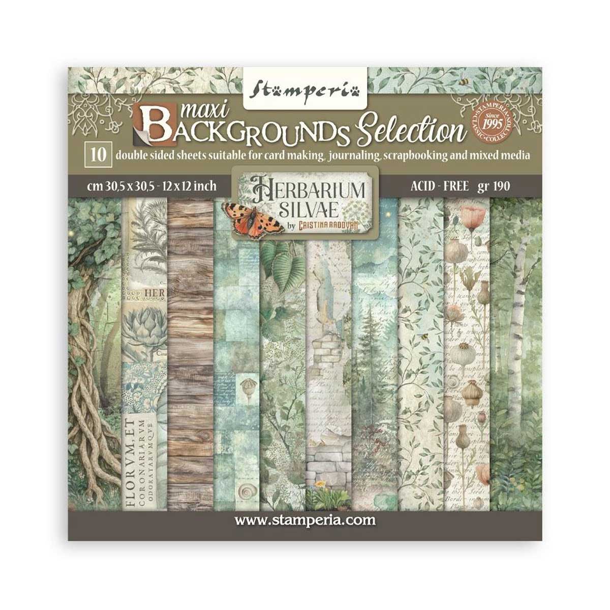 Stamperia Herbarium Silvae Collection - 12" x 12" Maxi Backgrounds Selection [SBBL180]