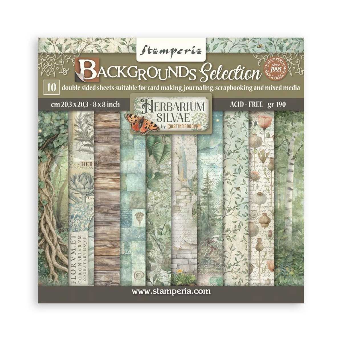 Stamperia Herbarium Silvae Collection - 8" x 8" Backgrounds Selection [SBBS136]