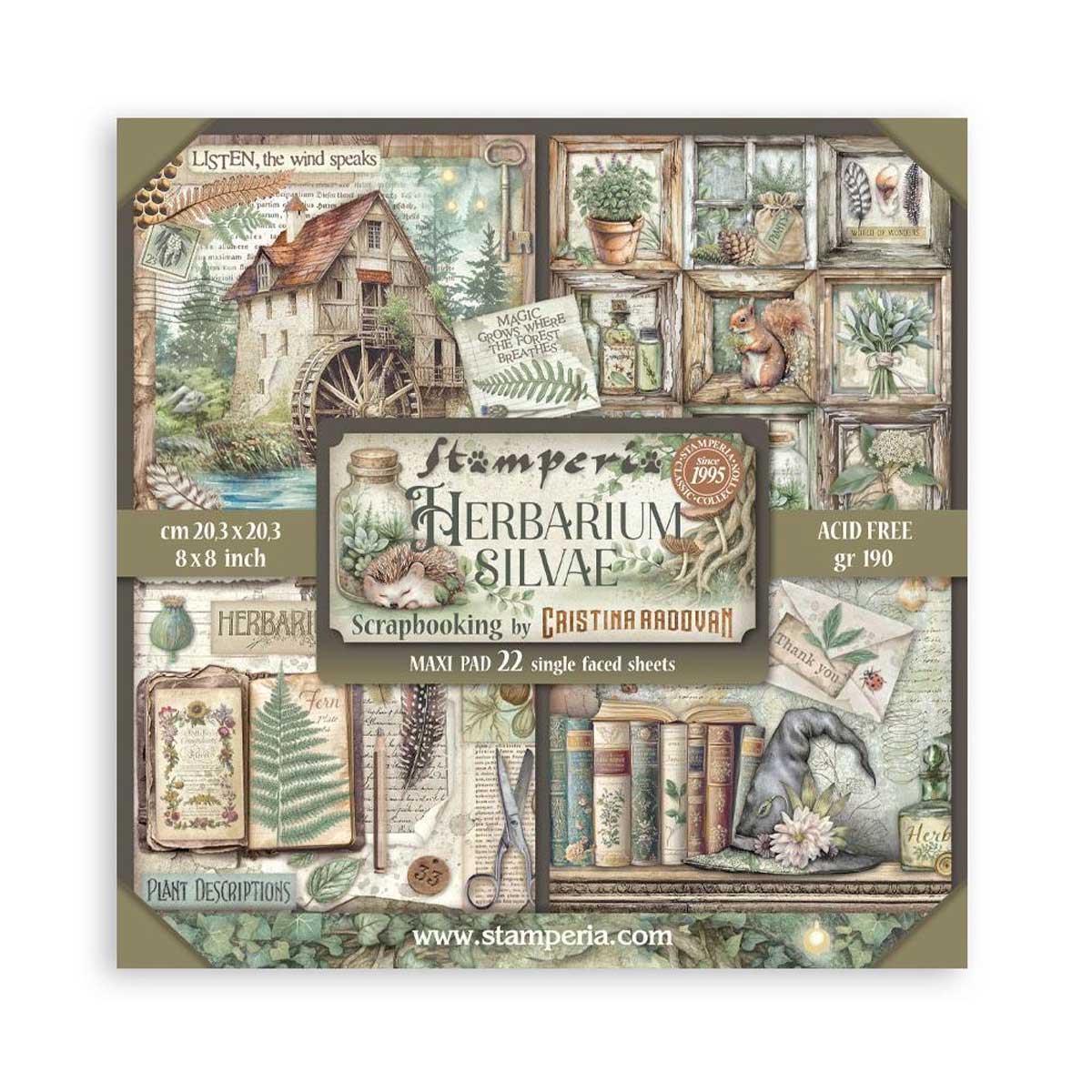 Stamperia Herbarium Silvae Collection - 8" x 8" Maxi Paper Pad [SBBSXB20]