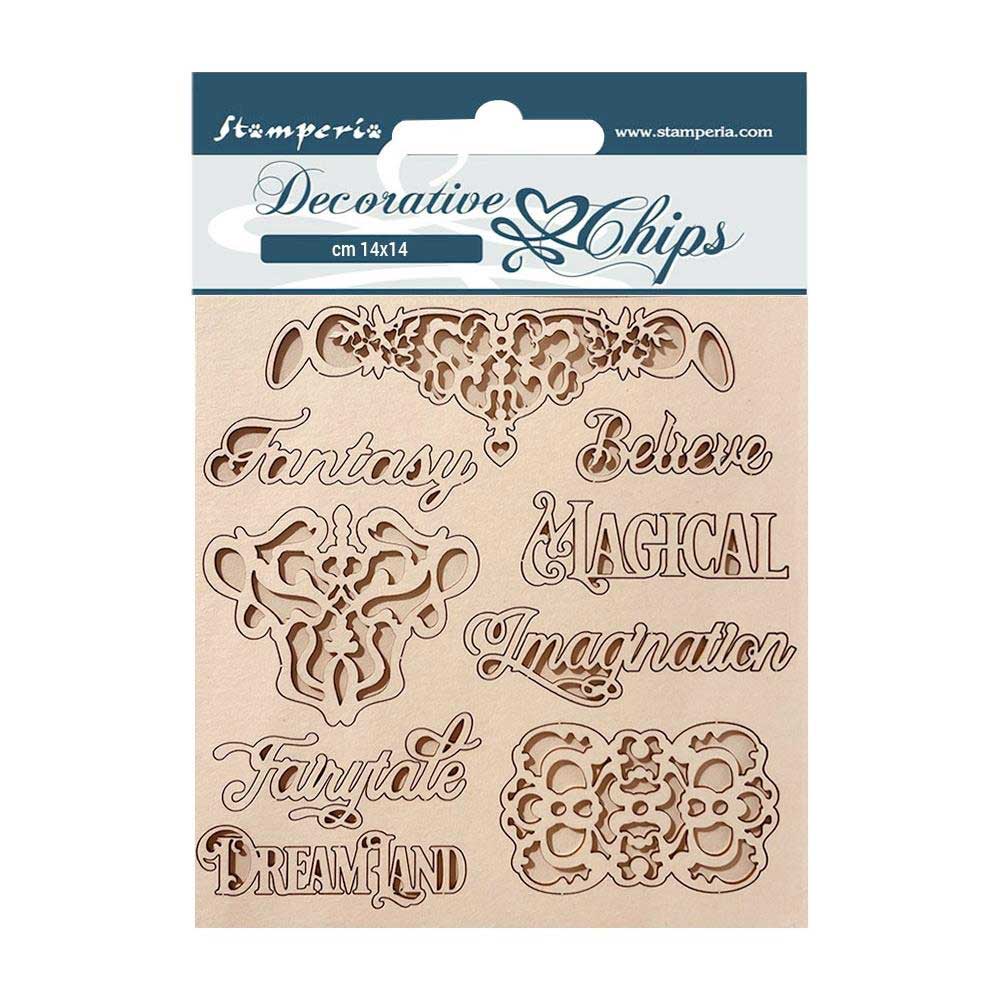 Stamperia Decorative Chips 5.5X5.5-Magic Forest Writing & Plates