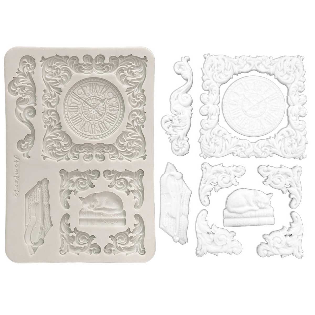 Stamperia Symphony Collection - Silicone Mould - Clock & Cat [KACMA614]