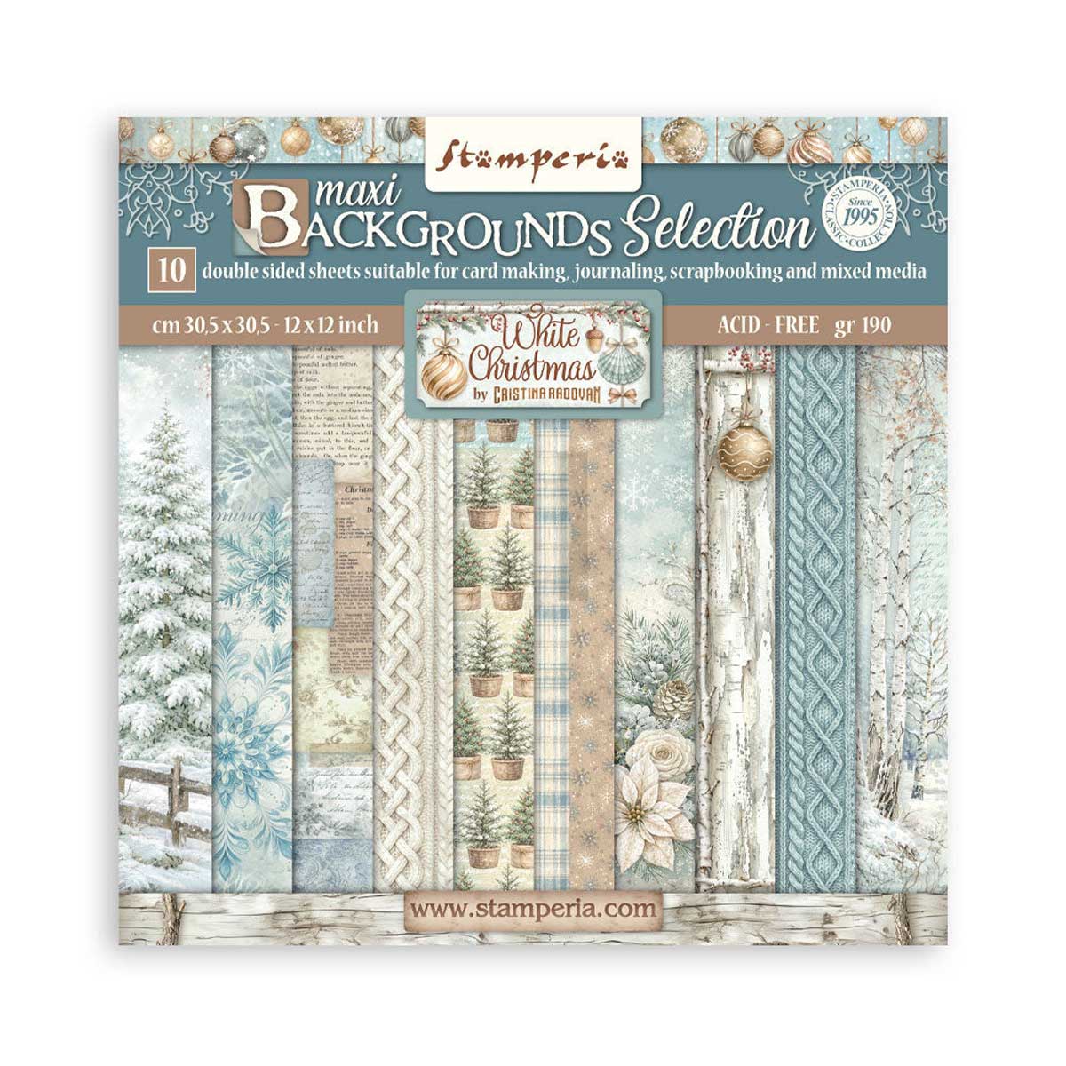 Stamperia White Christmas Collection - 12" x 12" Maxi Backgrounds Selection [SBBL191]