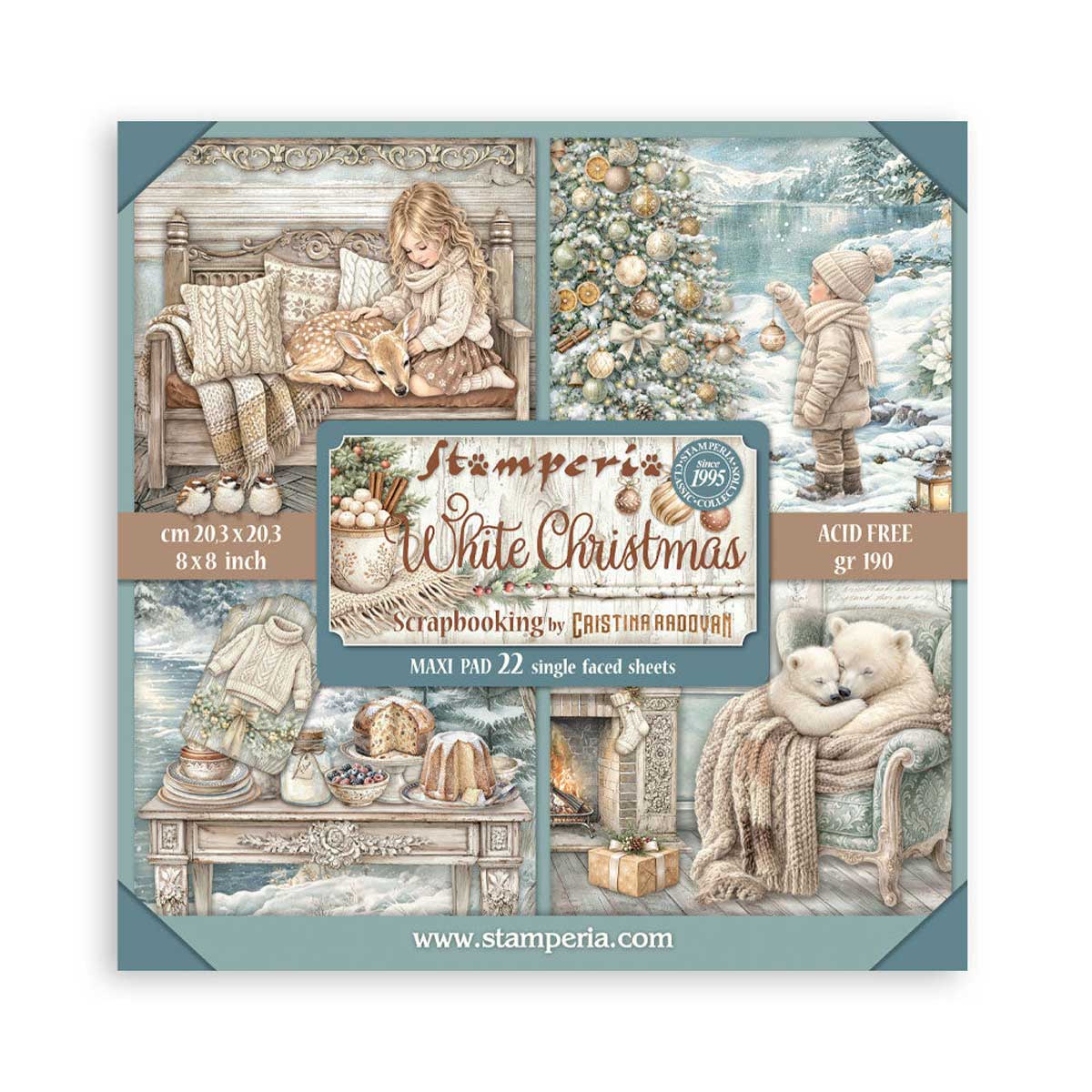 Stamperia White Christmas Collection - 8" x 8" Maxi Paper Pad [SBBSXB27]