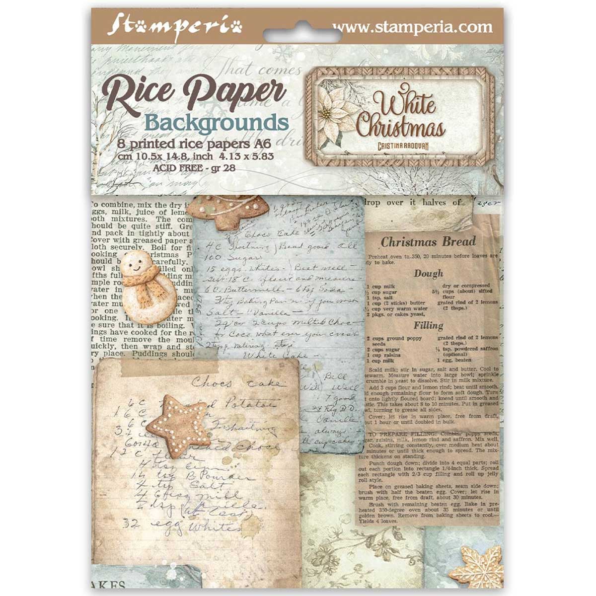 Stamperia White Christmas Collection - A6 Rice Paper Backgrounds [DFSAK6059]