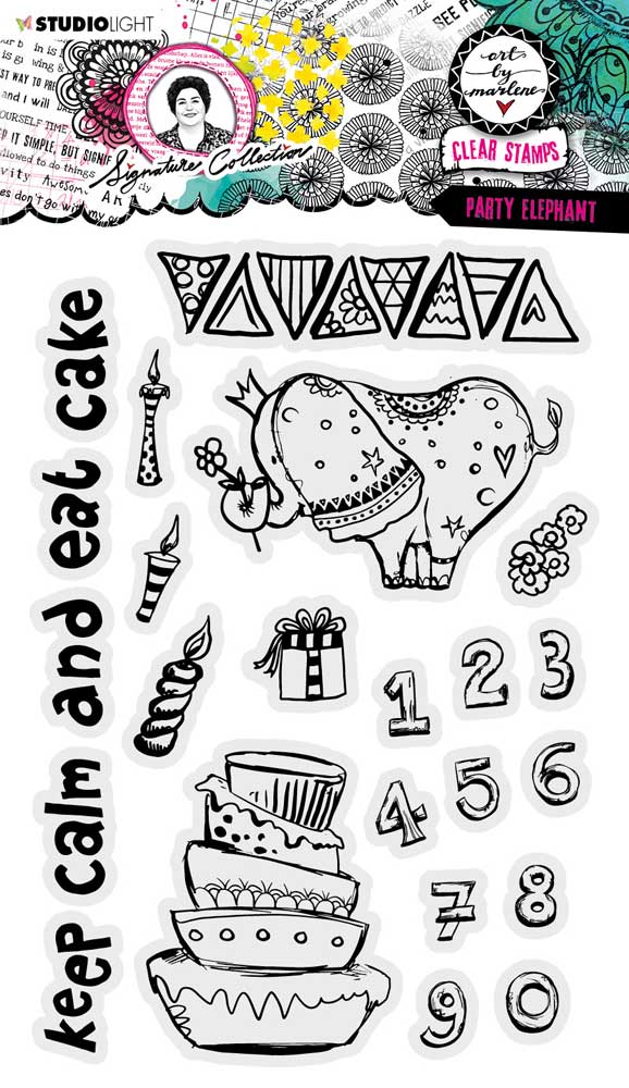 Studio Light Art By Marlene Signature Collection - Clear Stamp Set - Party Elephant [ABM-SI-STAMP507]
