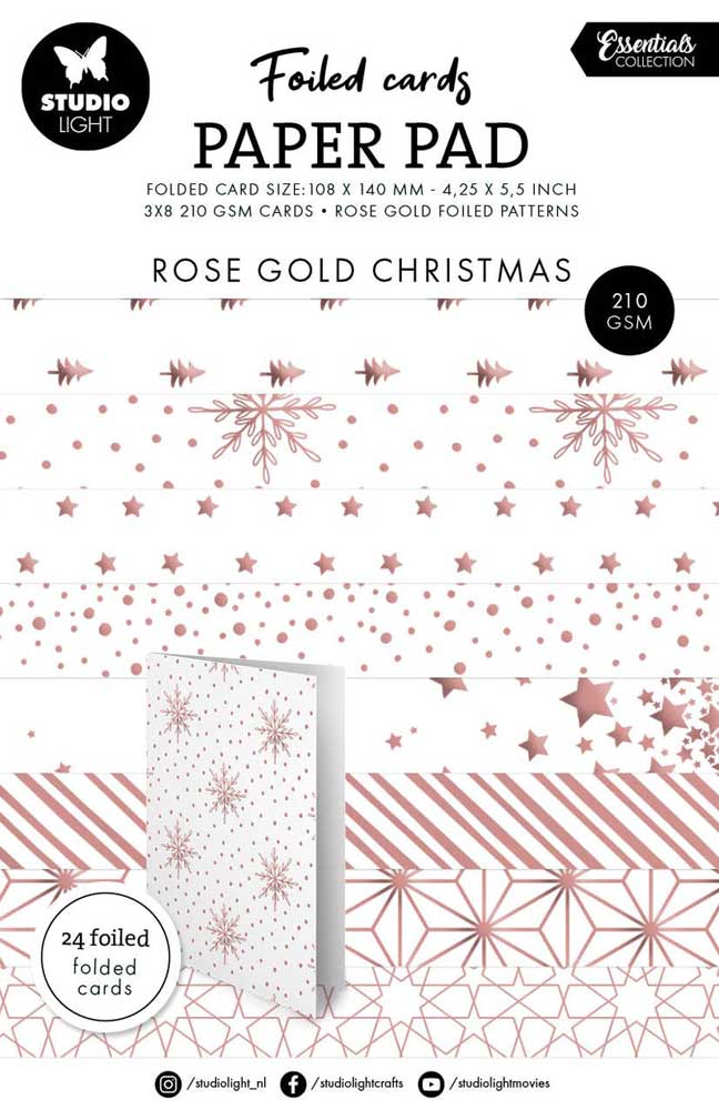 Studio Light Christmas Essentials - Foiled Cards Paper Pad - Rose Gold [SL-ES-PP223]