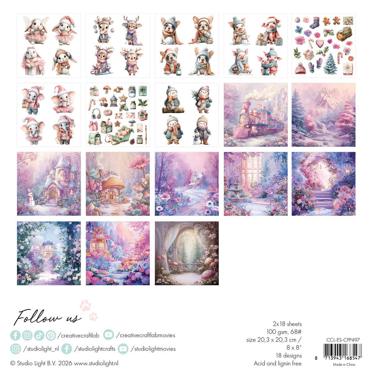Studio Light Creative CRAFTlab Essentials - 8" x 8" Collage Paper Pad - Candy Christmas [CCL-ES-CPP497] - Image 2