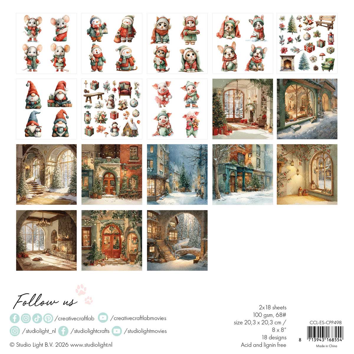 Studio Light Creative CRAFTlab Essentials - 8" x 8" Collage Paper Pad - Classic Christmas [CCL-ES-CPP498] - Image 2