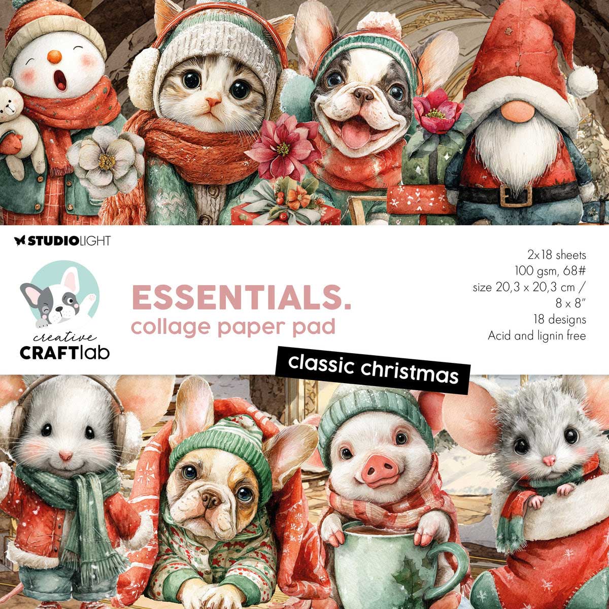 Studio Light Creative CRAFTlab Essentials - 8" x 8" Collage Paper Pad - Classic Christmas [CCL-ES-CPP498]