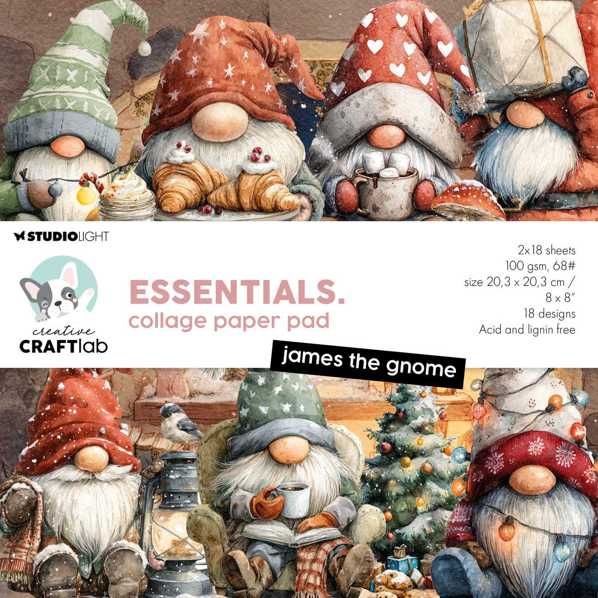 Studio Light Creative CRAFTlab Essentials - 8" x 8" Collage Paper Pad - James The Gnome [CCL-ES-CPP495]