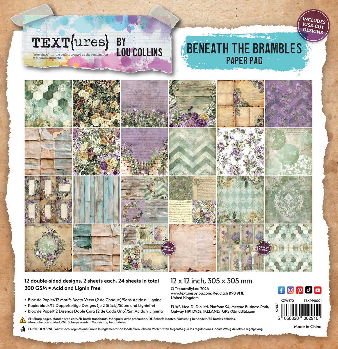 TEXT{ures} By Lou Collins Beneath The Brambles Collection - 12" x 12" Paper Pad [TEXPP0001]