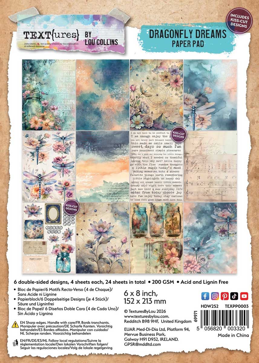TEXT{ures} By Lou Collins Dragonfly Dreams Collection - 6" x 8" Paper Pad [TEXPP0003]