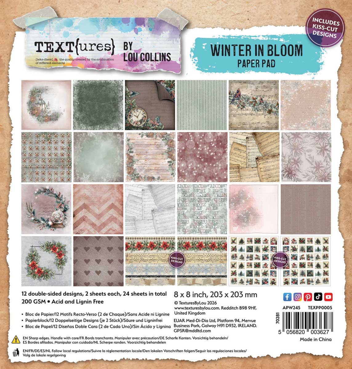 TEXT{ures} By Lou Collins Winter In Bloom Collection - 8" x 8" Paper Pad [TEXPP0005]