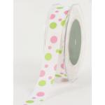 7/8" Grosgrain Bubble Dots Ribbon - [355-46] Pink/Green