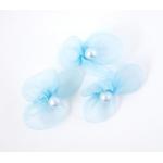 Beaded 3 Petal Voile Flowers - [02] Aqua