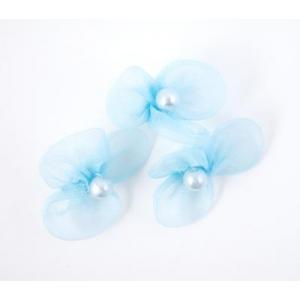 Beaded 3 Petal Voile Flowers - [02] Aqua