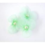 Beaded 3 Petal Voile Flowers - [10] Pale Green