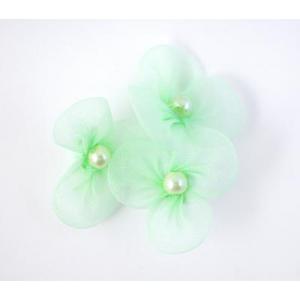 Beaded 3 Petal Voile Flowers - [10] Pale Green