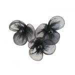 Beaded 3 Petal Voile Flowers - [14] Noir