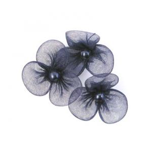 Beaded 3 Petal Voile Flowers - [24] Deep Blue