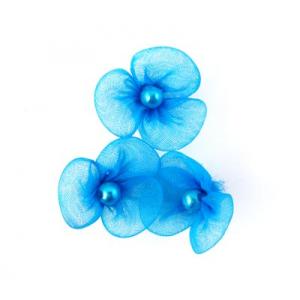 Beaded 3 Petal Voile Flowers - [26] Blue Sky