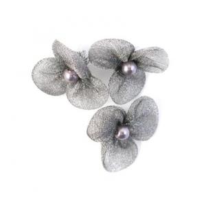 Beaded 3 Petal Voile Flowers - [38] Steel Grey