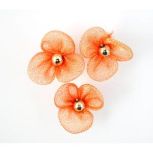 Beaded 3 Petal Voile Flowers - [46] Golden Orange