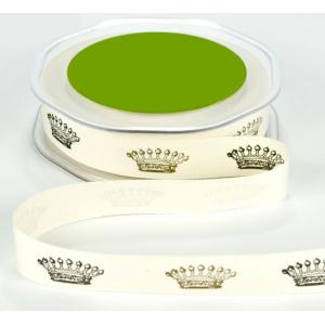 3/4" Ivory Cotton Ribbon - [413-34-2] Black & Gold Crowns