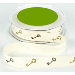 3/4" Ivory Cotton Ribbon - [413-34-3] Black & Gold Keys