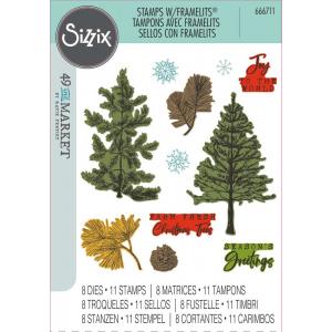49 & Market / Sizzix Framelits Die & Stamp Set - Pine Holidays [666711]