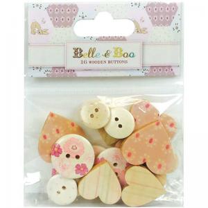 Belle & Boo II Wooden Buttons - Round and Heart [BBBTN002]