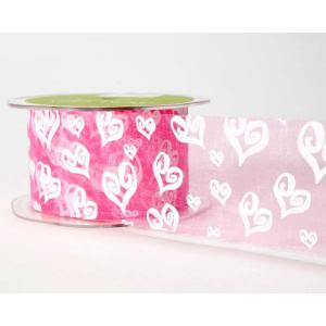 Organza Hearts Ribbon (2 Yards) - [CH22] Fuchsia with White Hearts