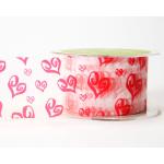 Organza Hearts Ribbon (2 Yards) - [CH44] White with Red Hearts