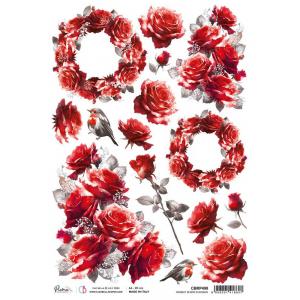 Ciao Bella A4 Rice Paper - Scarlet Bloom Elegance [CBRP498]
