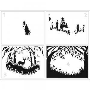 The Crafter's Workshop A2 Card 4 Part Layered Stencil - Forest Scene [TCW6025]